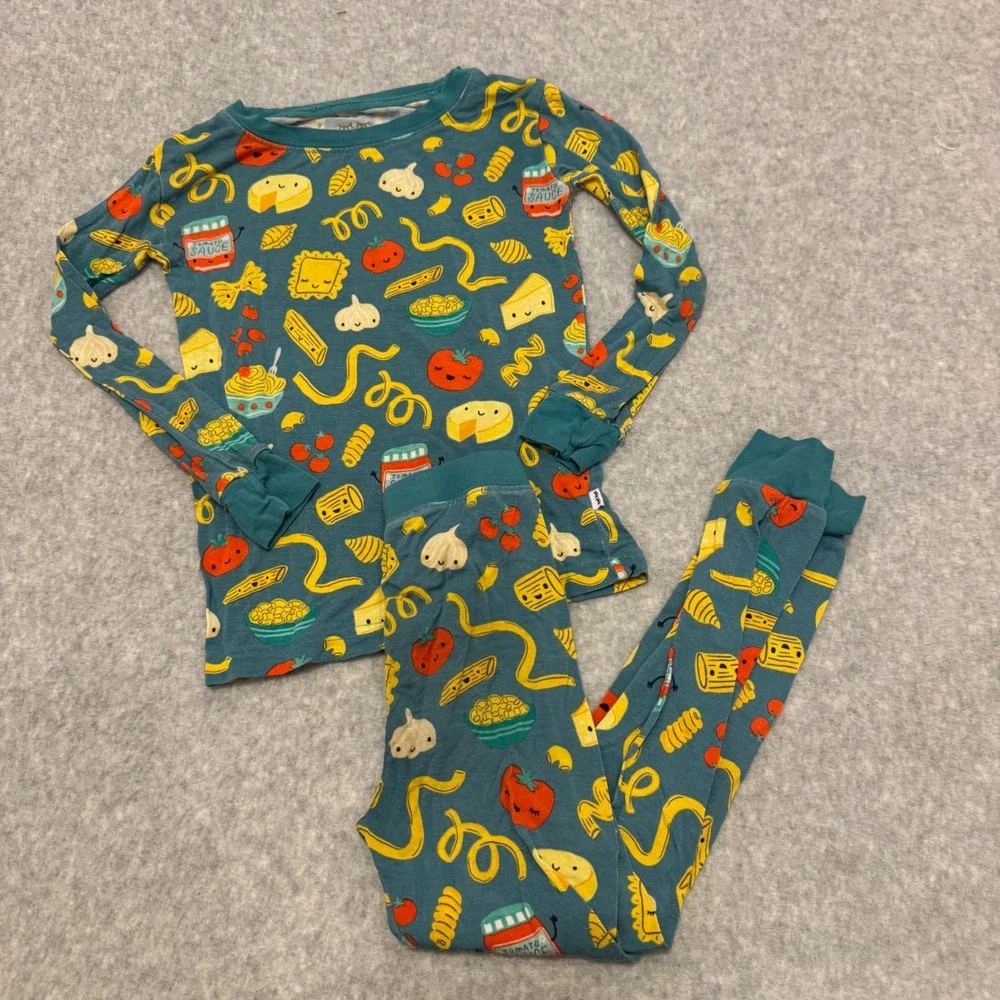 Little Sleepies Pasta Party Bamboo Pajama Set Blue 4T Toddler PJ Long Sleeve